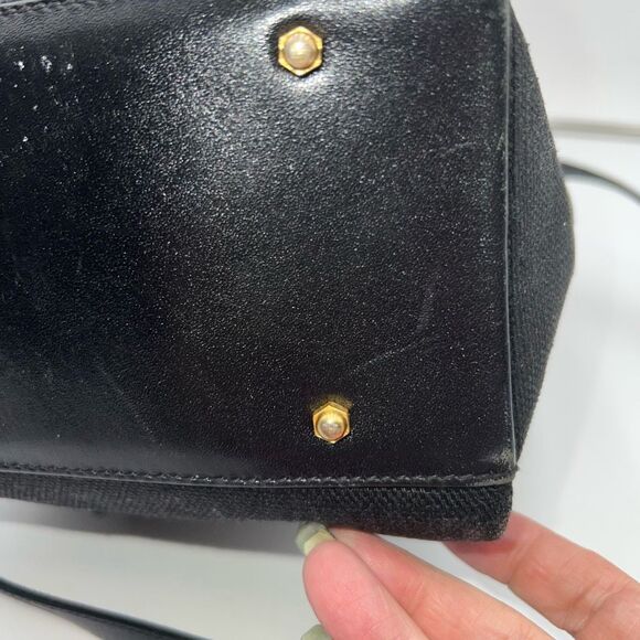 Prima by Phillippe Vintage Black Canvas and Leather Pull String Bucket Bag - Picture 8 of 10